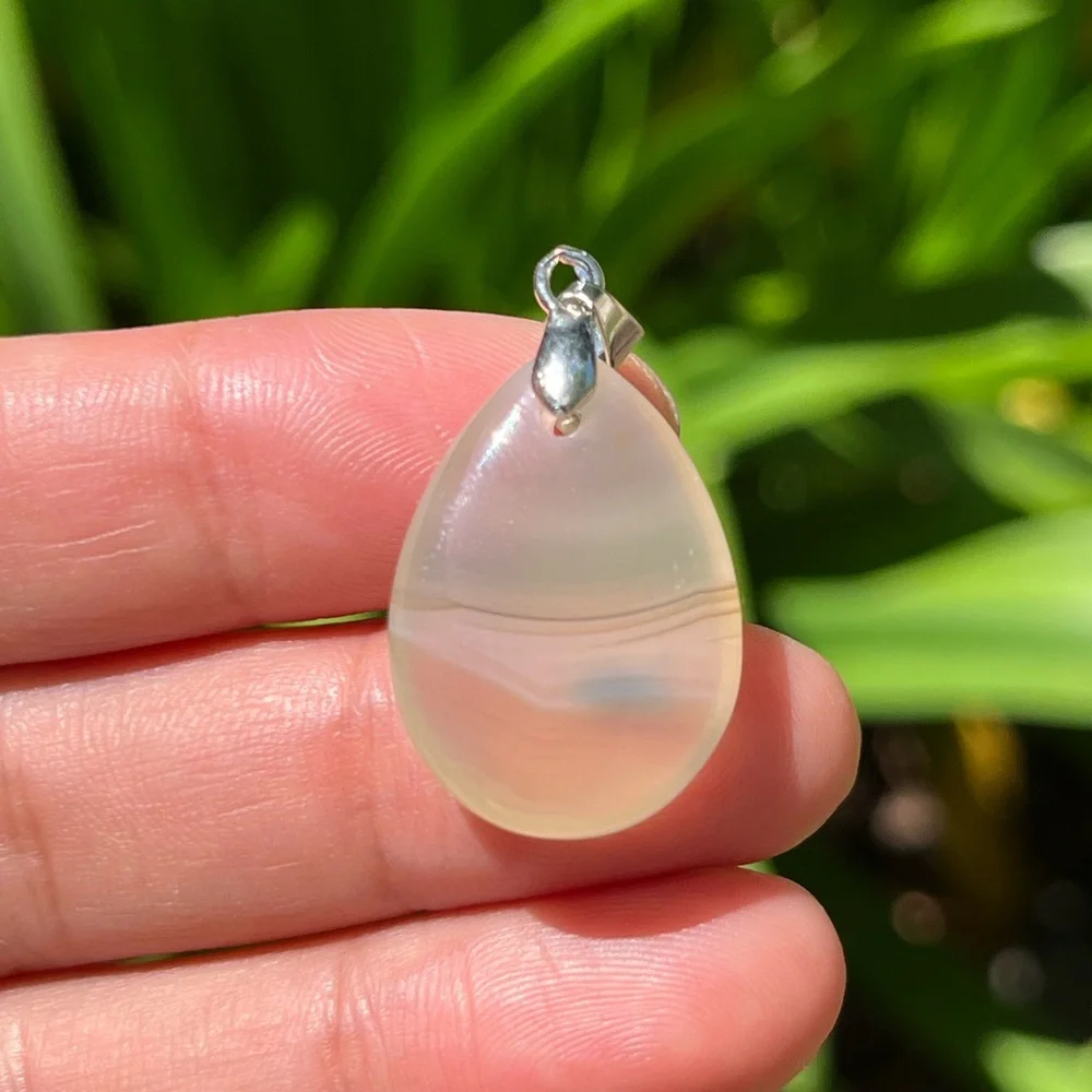 Dainty fun sterling silver dendritic agate pendant‎ 1284